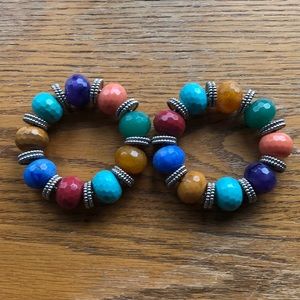 Bracelets, set of two large w/ multicolored beads